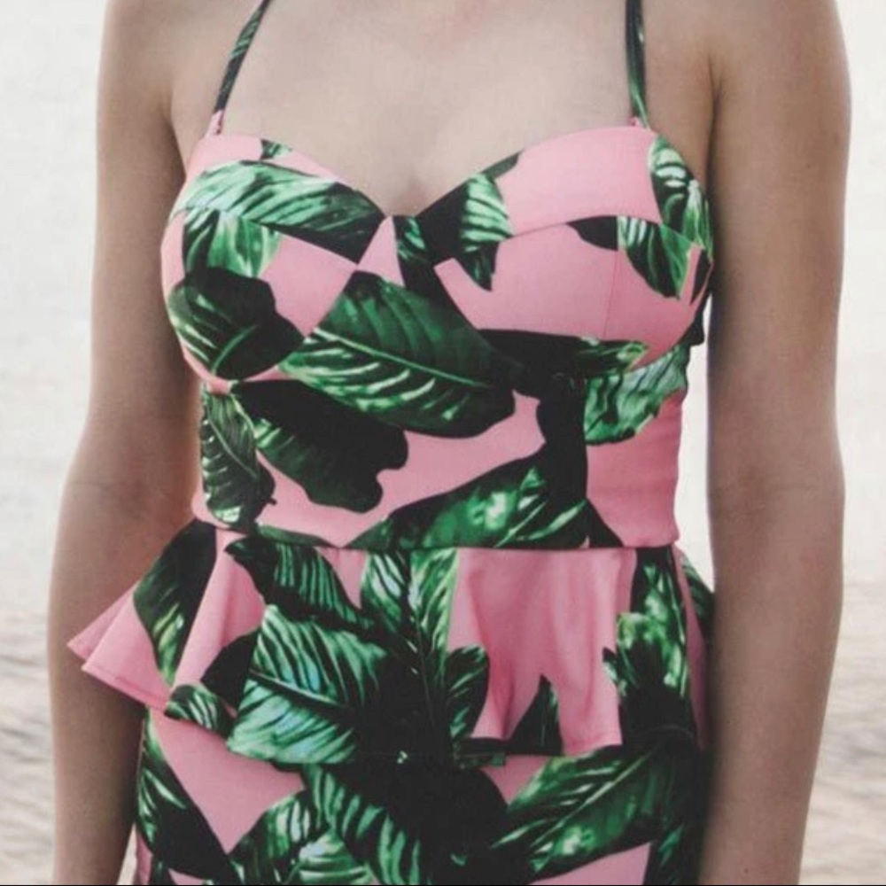 Albion Vintage Leaf Tankini Top Bikini Top